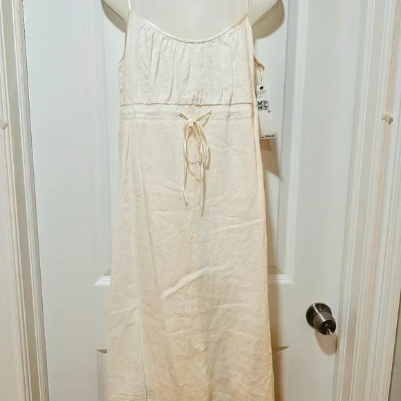 DKNY Linen & Silk White Spaghetti Strap Dress - Resort Ready, Size 10 (NWT)